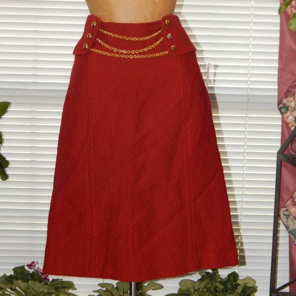 NWT $285 MILLY OF NEW YORK Cherry Red Wool Chain Skirt XXS 0 - Picture 1 of 3